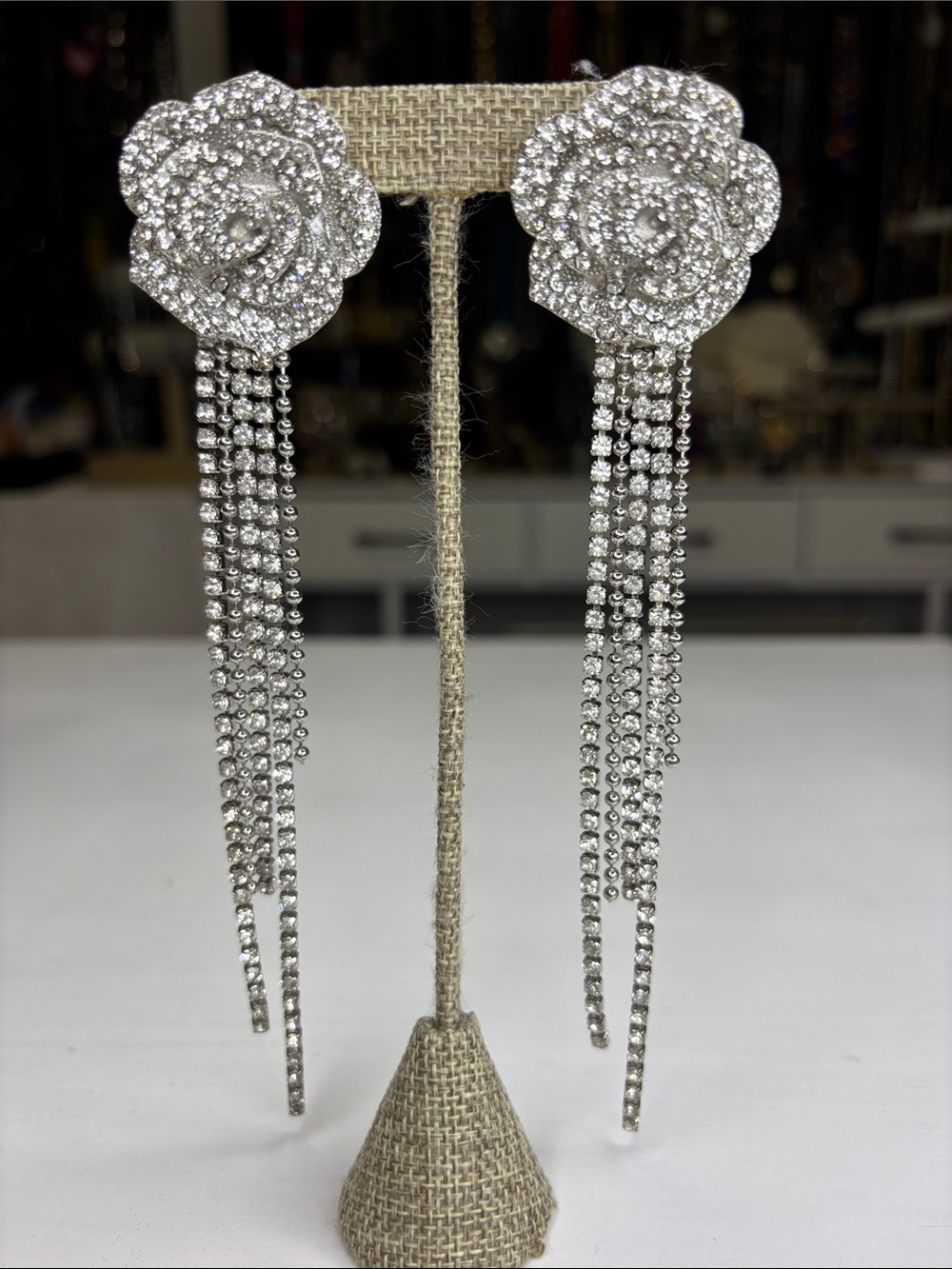 Floral Rhinestone Statement Earrings - Picture 2 of 3